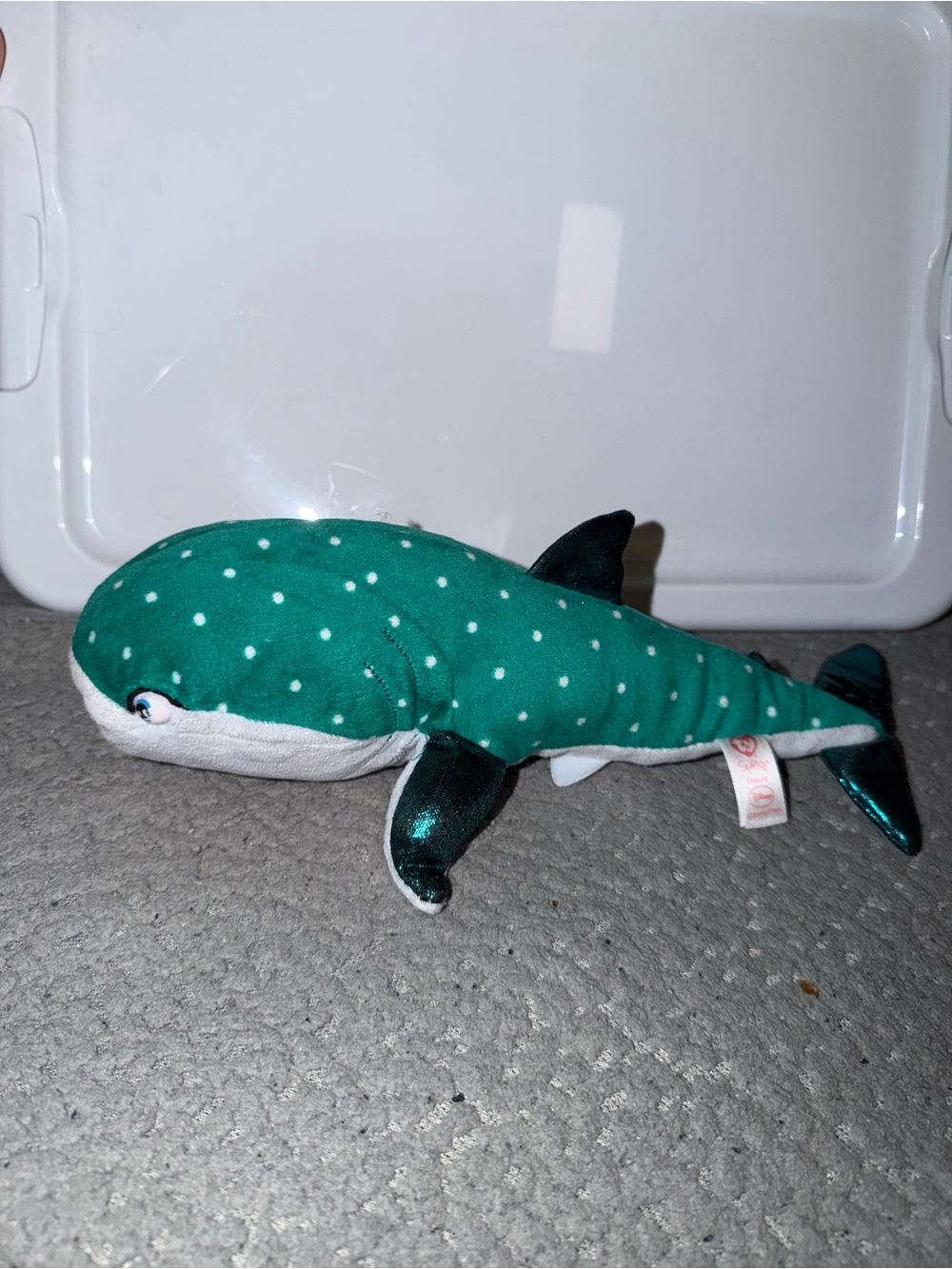 Ty Green Polka Dot Whale Plush with Shiny Teal Fins